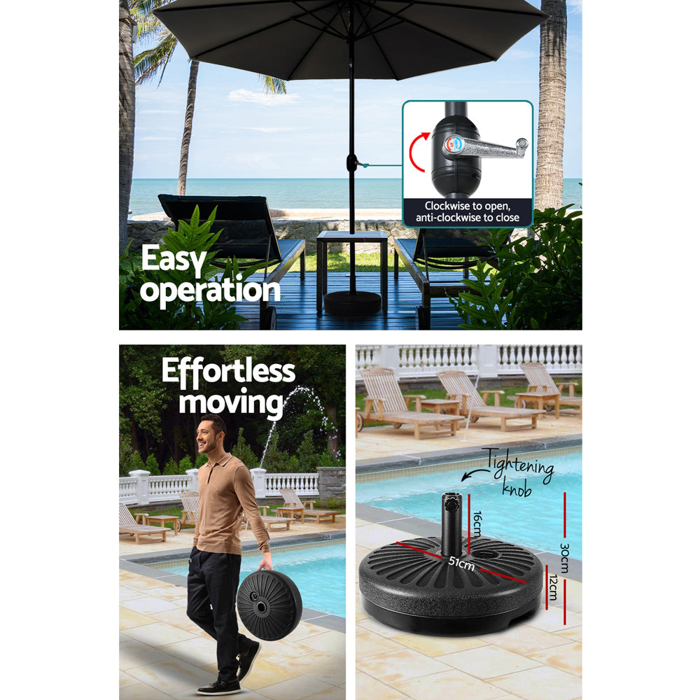 Instahut Outdoor Umbrella 3m Base Beach Pole Garden Tilt Sun Patio UV Black UMB-POLE-3-TIL-BASE-BK