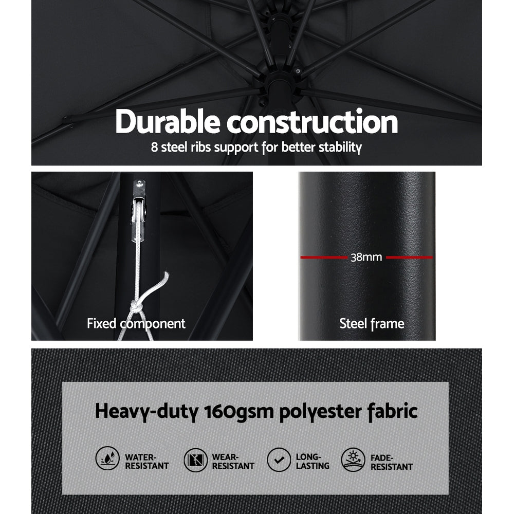 Instahut Outdoor Umbrella 3m Base Beach Pole Garden Tilt Sun Patio UV Black UMB-POLE-3-TIL-BASE-BK