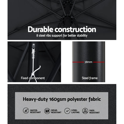 Instahut Outdoor Umbrella 3m Base Beach Pole Garden Tilt Sun Patio UV Black UMB-POLE-3-TIL-BASE-BK