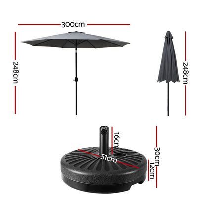 Instahut Outdoor Umbrella 3m Base Beach Pole Garden Tilt Sun Patio UV Charcoal UMB-POLE-3-TIL-BASE-CO