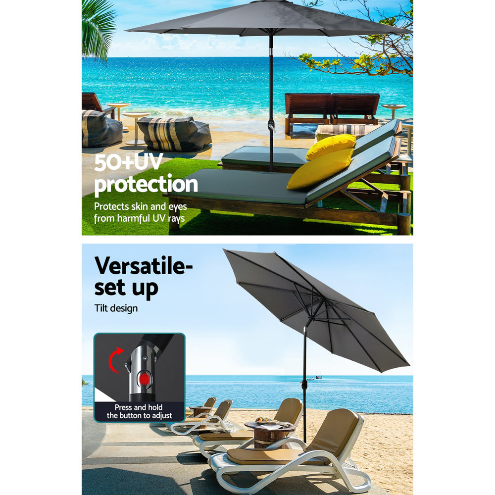 Instahut Outdoor Umbrella 3m Base Beach Pole Garden Tilt Sun Patio UV Charcoal UMB-POLE-3-TIL-BASE-CO