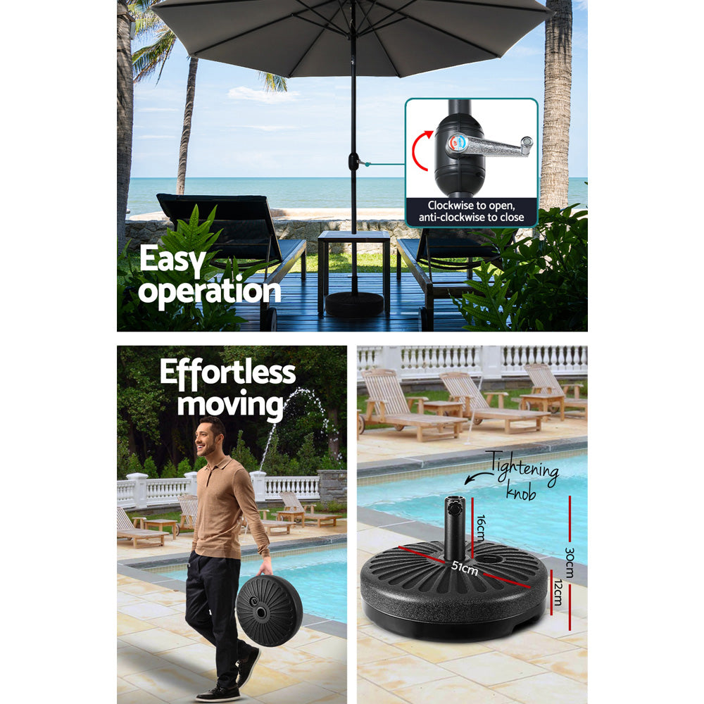 Instahut Outdoor Umbrella 3m Base Beach Pole Garden Tilt Sun Patio UV Charcoal UMB-POLE-3-TIL-BASE-CO