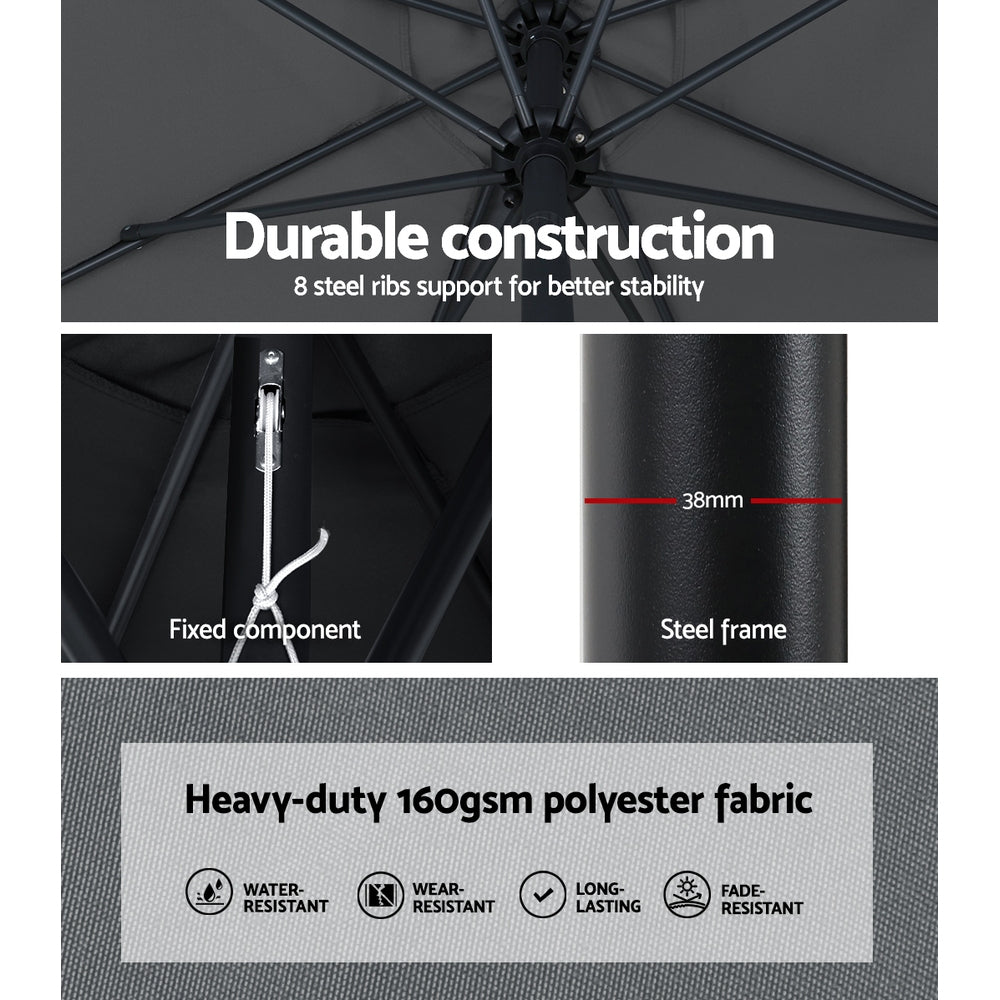 Instahut Outdoor Umbrella 3m Base Beach Pole Garden Tilt Sun Patio UV Charcoal UMB-POLE-3-TIL-BASE-CO