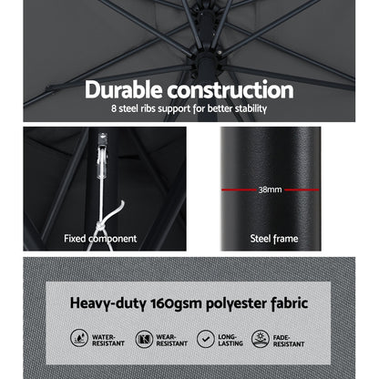 Instahut Outdoor Umbrella 3m Base Beach Pole Garden Tilt Sun Patio UV Charcoal UMB-POLE-3-TIL-BASE-CO