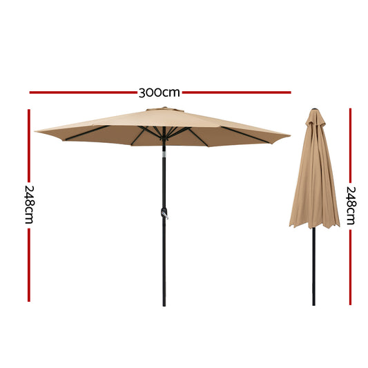 Instahut 3m Outdoor Umbrella Beach Pole Garden Patio Tilt Beige UMB-POLE-3-TIL-BG