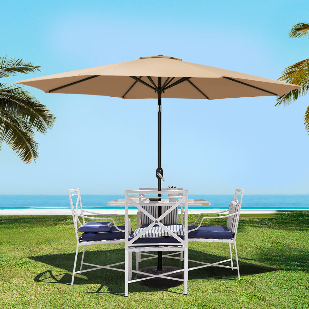 Instahut 3m Outdoor Umbrella Beach Pole Garden Patio Tilt Beige UMB-POLE-3-TIL-BG