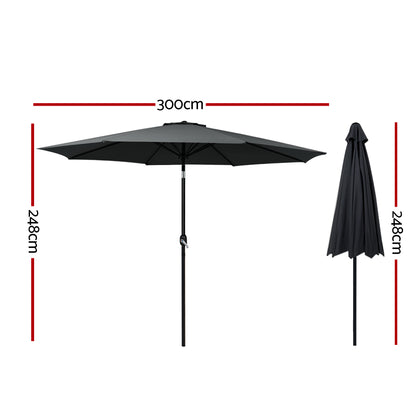 Instahut 3m Outdoor Umbrella Beach Pole Garden Patio Tilt Black UMB-POLE-3-TIL-BK