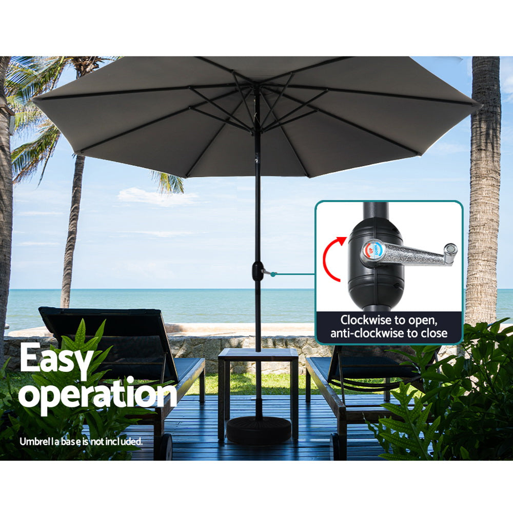 Instahut 3m Outdoor Umbrella Beach Pole Garden Patio Tilt Charcoal UMB-POLE-3-TIL-CO