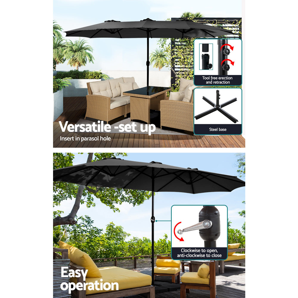 Instahut 4.57m Outdoor Umbrella w/Base Stand Beach Pole Garden Tilt Black UMB-POLE-4-BASE-50N-BK