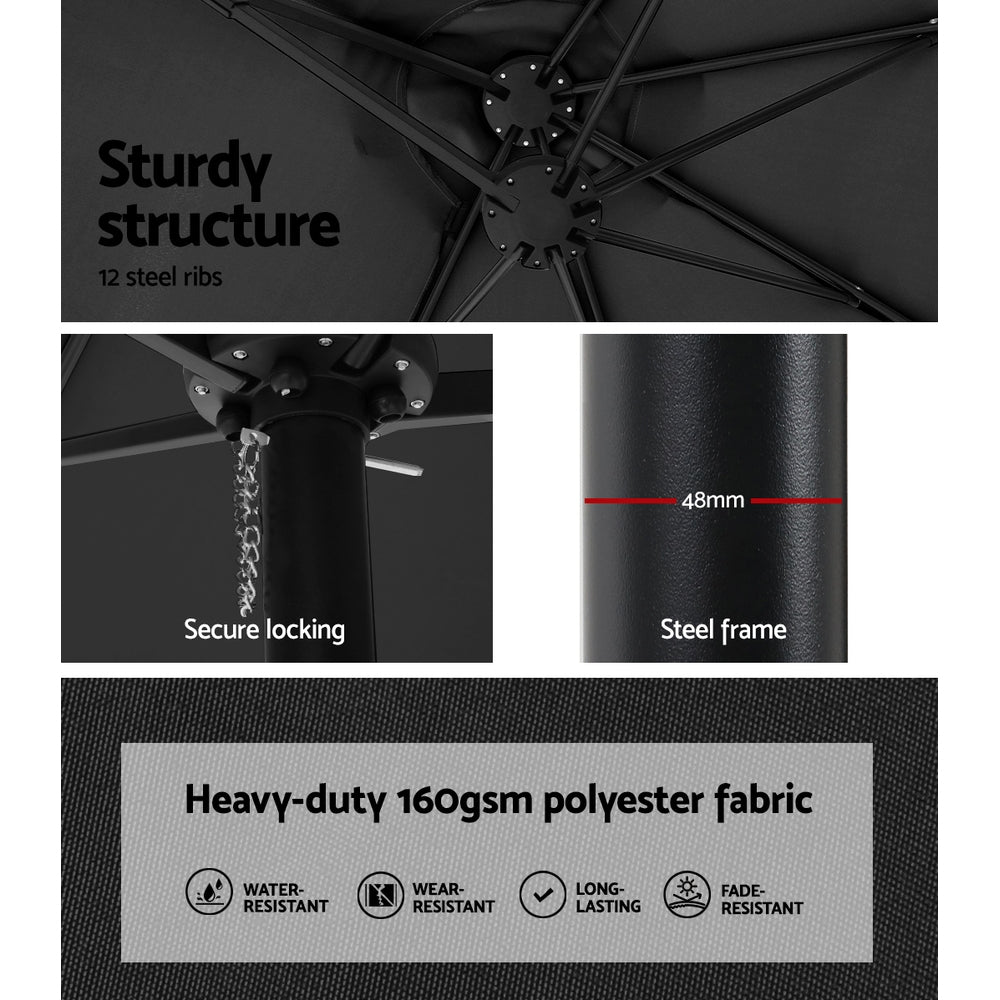 Instahut 4.57m Outdoor Umbrella w/Base Stand Beach Pole Garden Tilt Black UMB-POLE-4-BASE-50N-BK