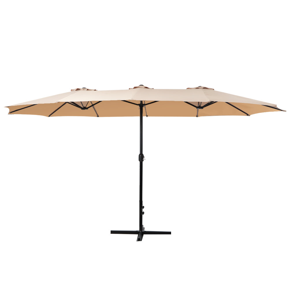 Instahut 4.57m Outdoor Umbrella Beach Pole Garden Tilt Beige UMB-POLE-4-TR-BG