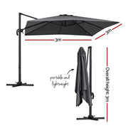 Instahut Outdoor Umbrella 3m Umbrellas Cantilever Stand Sun Roma 360 Degree Charcoal UMB-ROMA-5TIL-CO