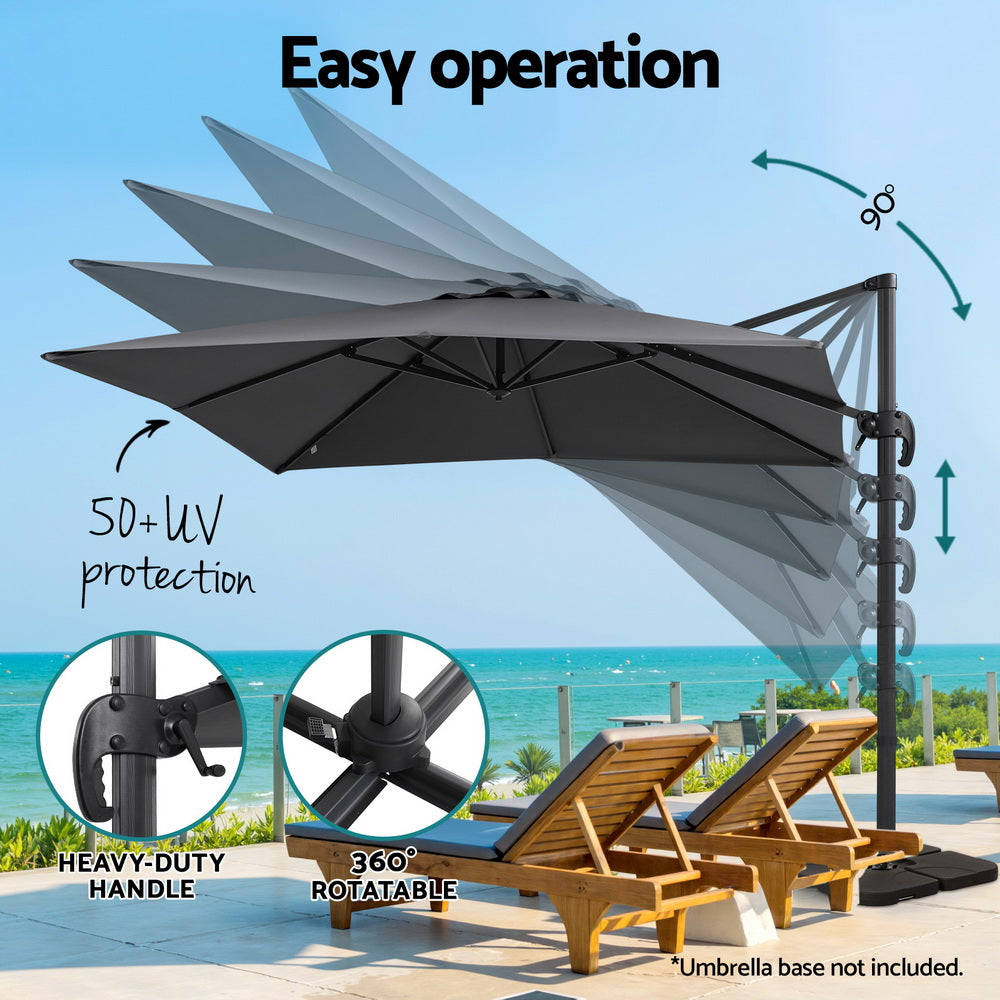 Instahut Outdoor Umbrella 3m Umbrellas Cantilever Stand Sun Roma 360 Degree Charcoal UMB-ROMA-5TIL-CO