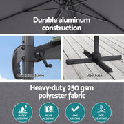 Instahut Outdoor Umbrella 3m Umbrellas Cantilever Stand Sun Roma 360 Degree Charcoal UMB-ROMA-5TIL-CO