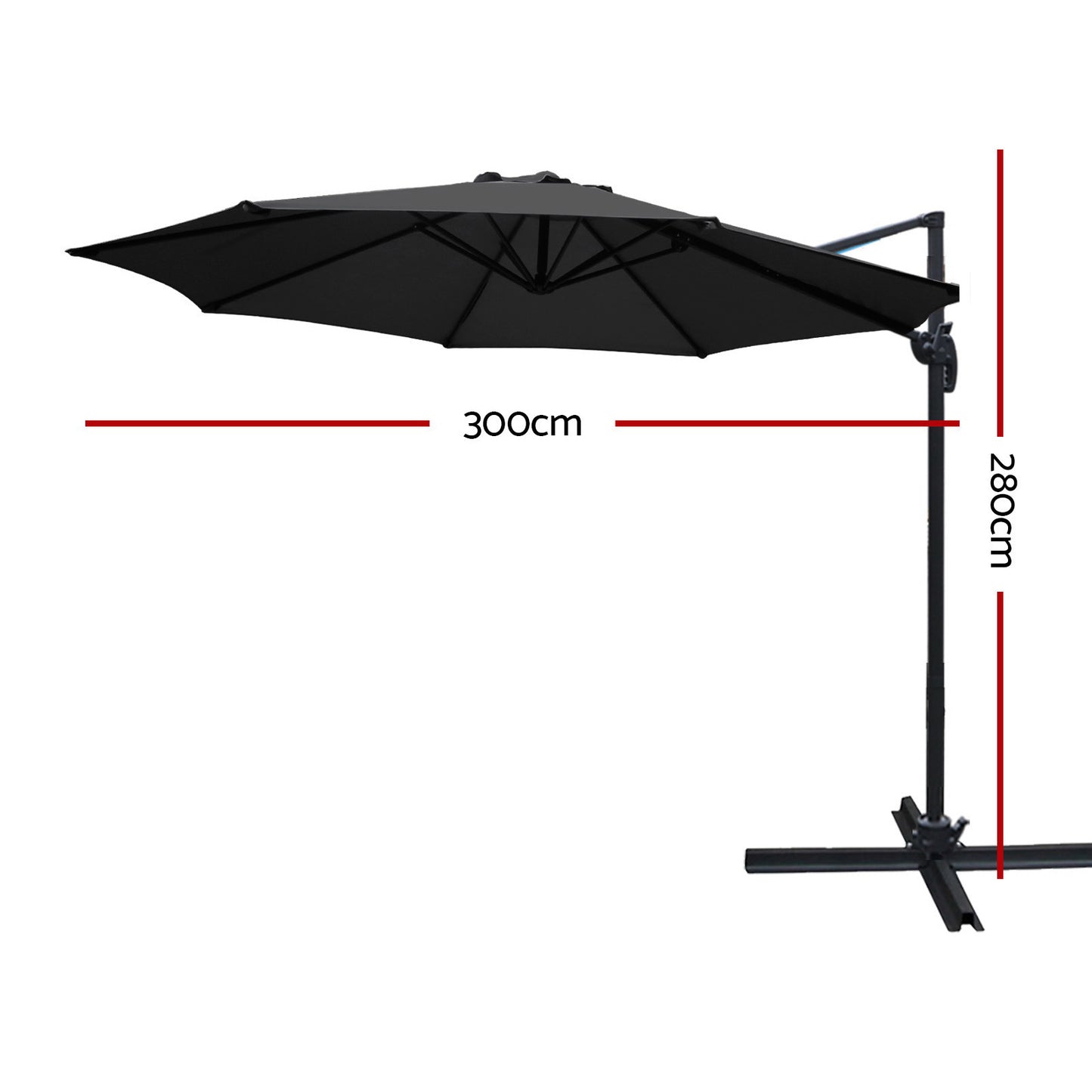 Instahut 3m Outdoor Umbrella Cantilever 360 Degree Tilt Beach Roma Black UMB-ROMA-8RIB-BK