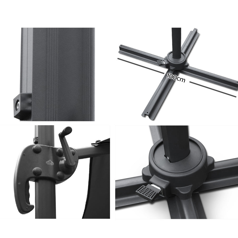 Instahut 3m Outdoor Umbrella Cantilever 360 Degree Tilt Beach Roma Black UMB-ROMA-8RIB-BK