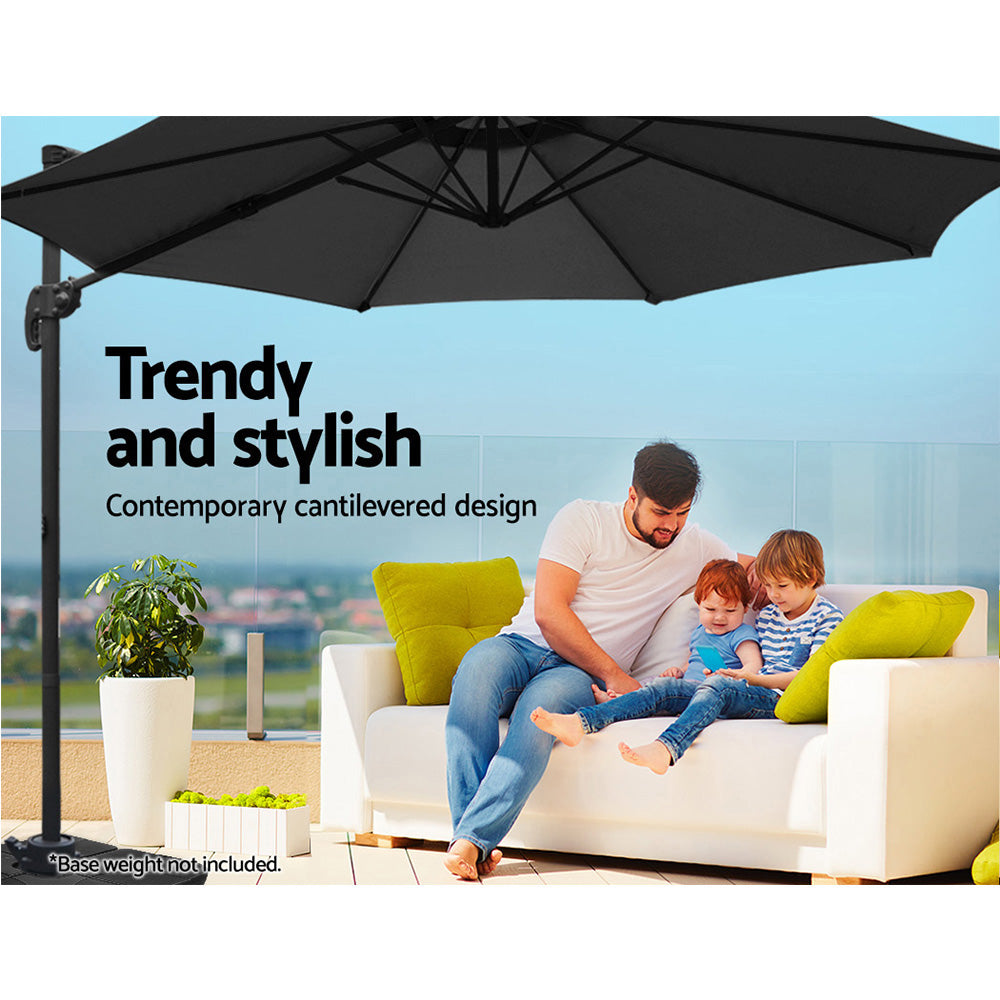 Instahut 3m Outdoor Umbrella Cantilever 360 Degree Tilt Beach Roma Black UMB-ROMA-8RIB-BK