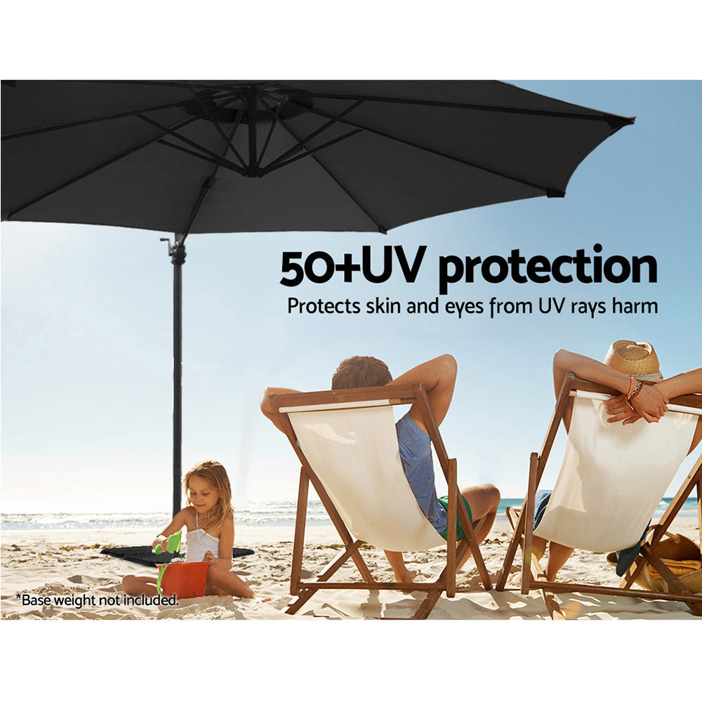 Instahut 3m Outdoor Umbrella Cantilever 360 Degree Tilt Beach Roma Black UMB-ROMA-8RIB-BK