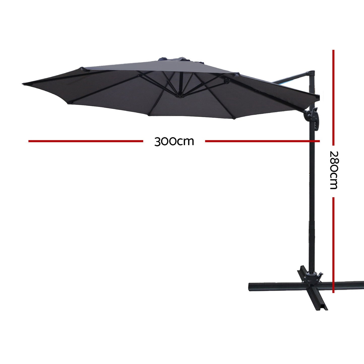 Instahut 3m Outdoor Umbrella Cantilever 360 Degree Tilt Beach Roma Charcoal UMB-ROMA-8RIB-CO