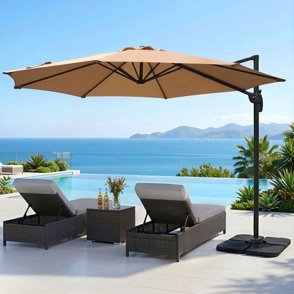 Instahut 3m Outdoor Umbrella w/Base Cantilever Beach Roma 360 Degree Tilt Beige UMB-ROMA-BASE-50N-BG