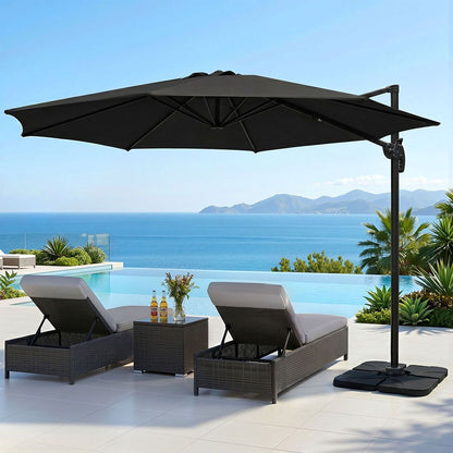 Instahut 3m Outdoor Umbrella w/Base Cantilever Beach Roma 360 Degree Tilt Black UMB-ROMA-BASE-50N-BK