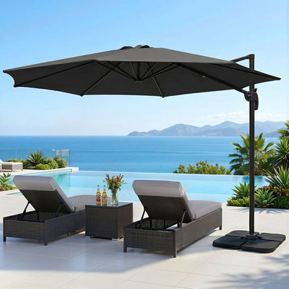 Instahut 3m Outdoor Umbrella w/Base Cantilever Beach Roma 360 Degree Tilt Charcoal UMB-ROMA-BASE-50N-CO