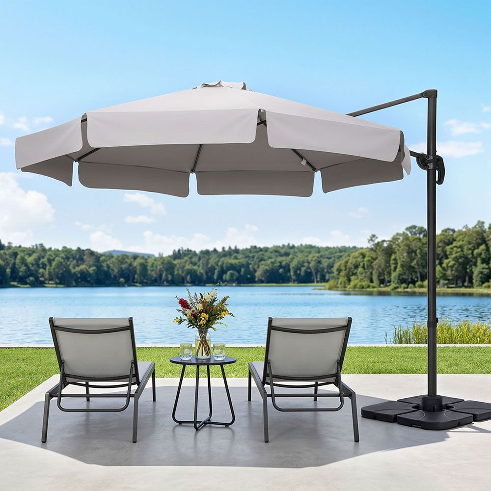 Instahut 3m Outdoor Umbrella w/Base Cantilever Beach Roma 360 Degree Tilt Grey UMB-ROMA-F-50N-GR