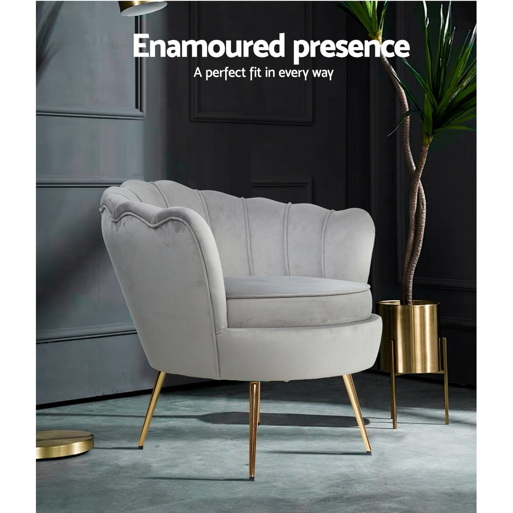 Artiss Armchair Velvet Grey Callista UPHO-5002-VEL-GY