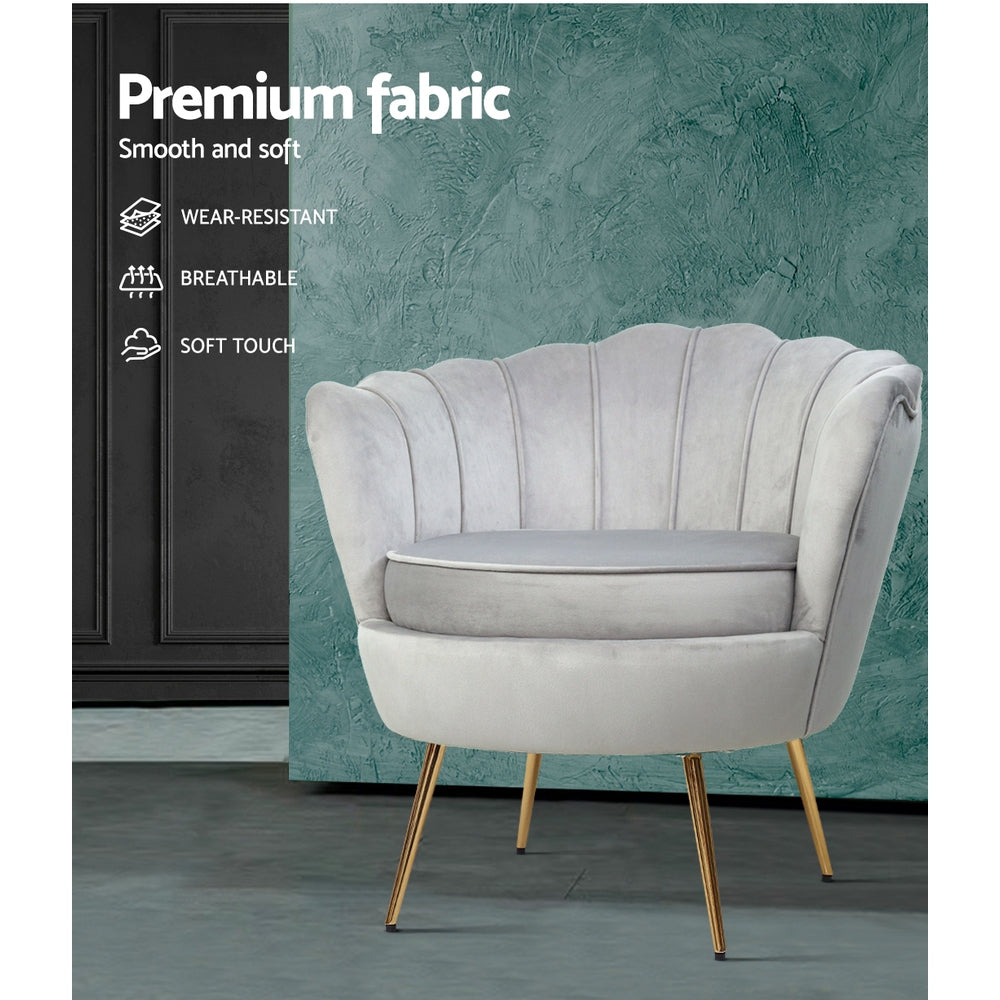 Artiss Armchair Velvet Grey Callista UPHO-5002-VEL-GY