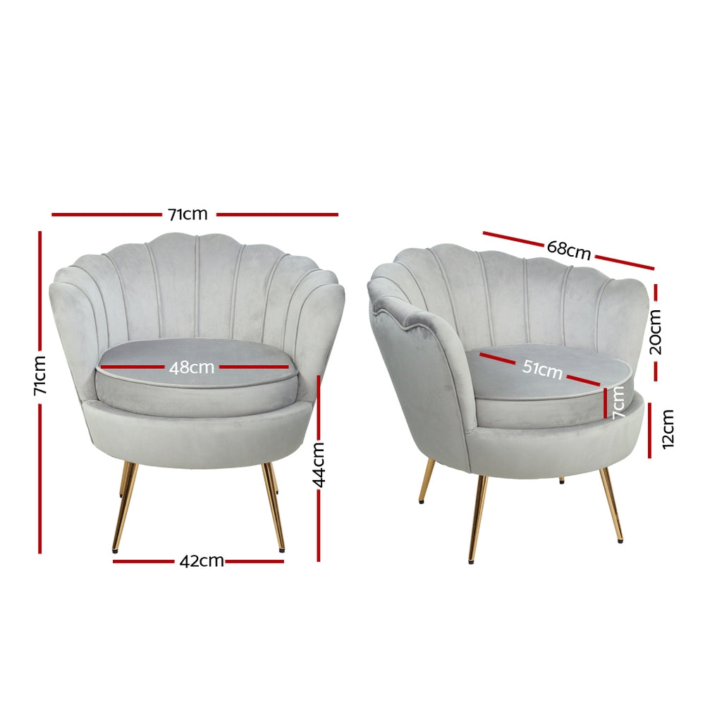 Artiss Armchair Velvet Grey Callista UPHO-5002-VEL-GY