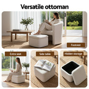 Artiss Armchair Accent Chair w/Ottoman Lounge Footrest Storage Boucle White UPHO-B-ARM01-FS-BG