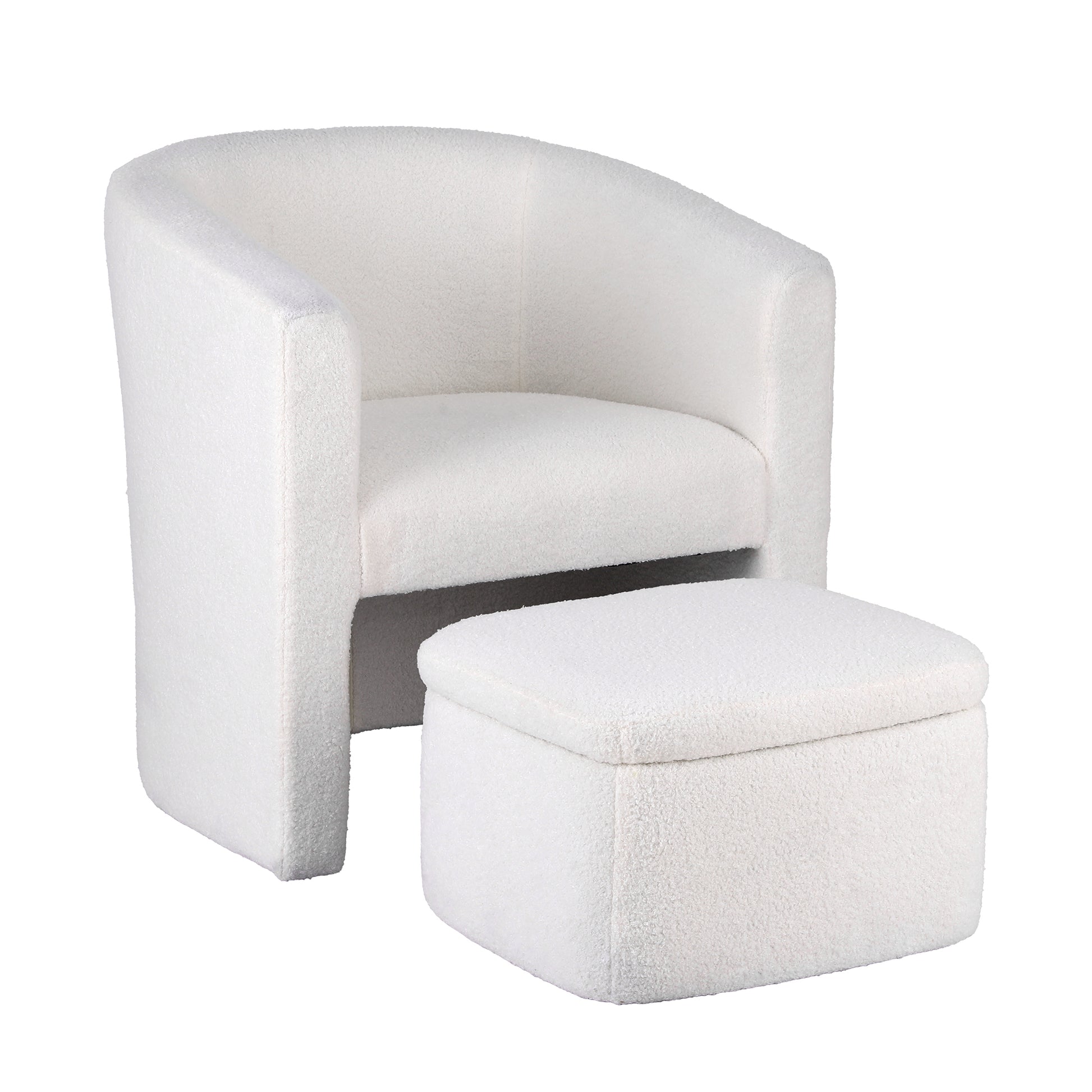 Artiss Armchair Accent Chair w/Ottoman Lounge Footrest Storage Boucle White UPHO-B-ARM01-FS-BG