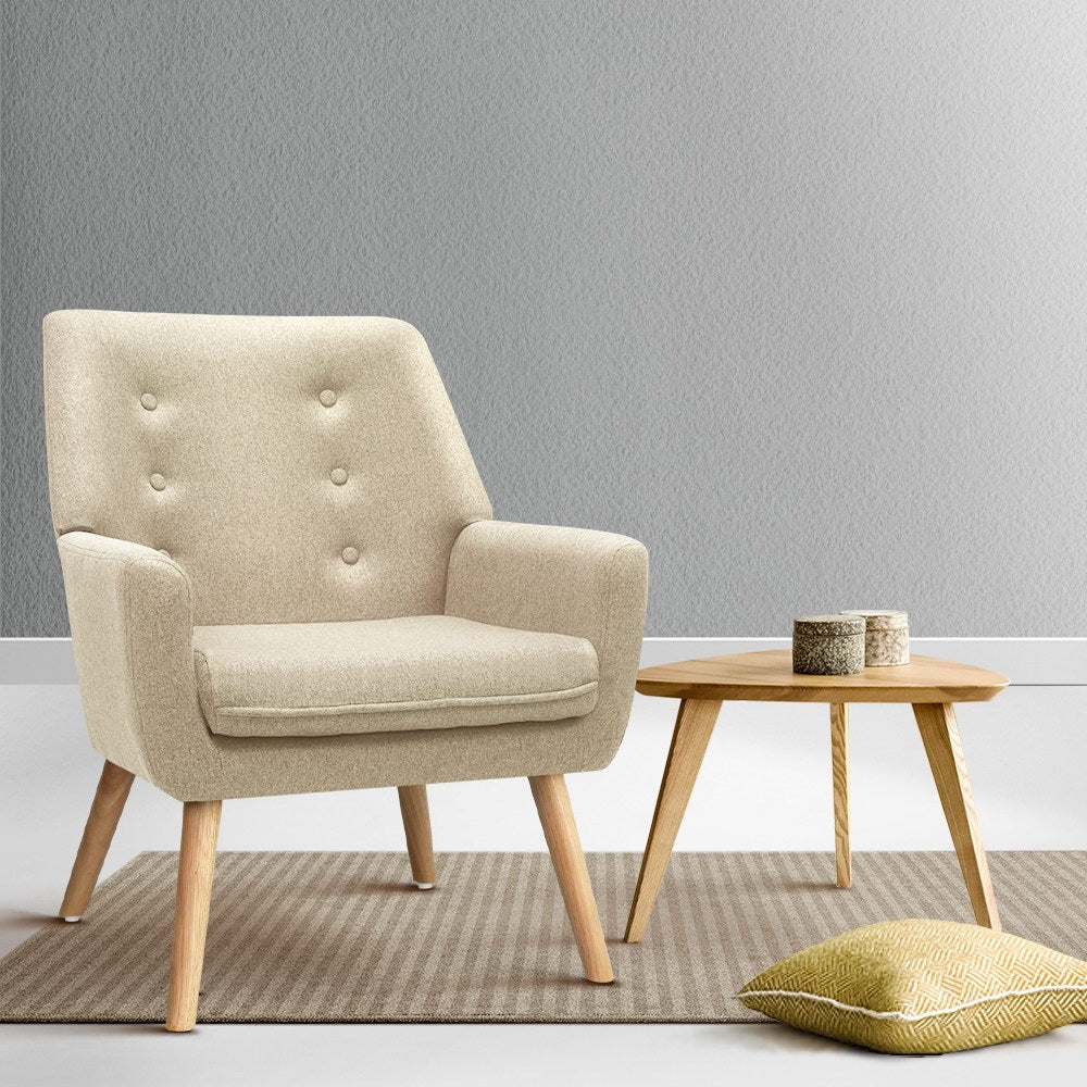 Artiss Armchair Linen Fabric Anne Beige UPHO-B-ARM04-BG