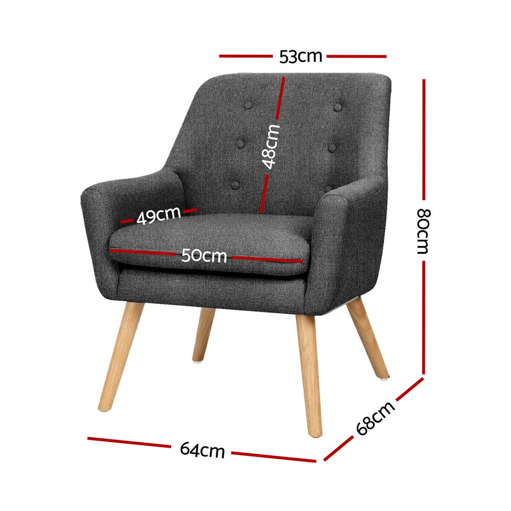 Artiss 2X Armchair Lounge Chair Accent Tub Chair Charcoal ANNE UPHO-B-ARM04-CHAX2