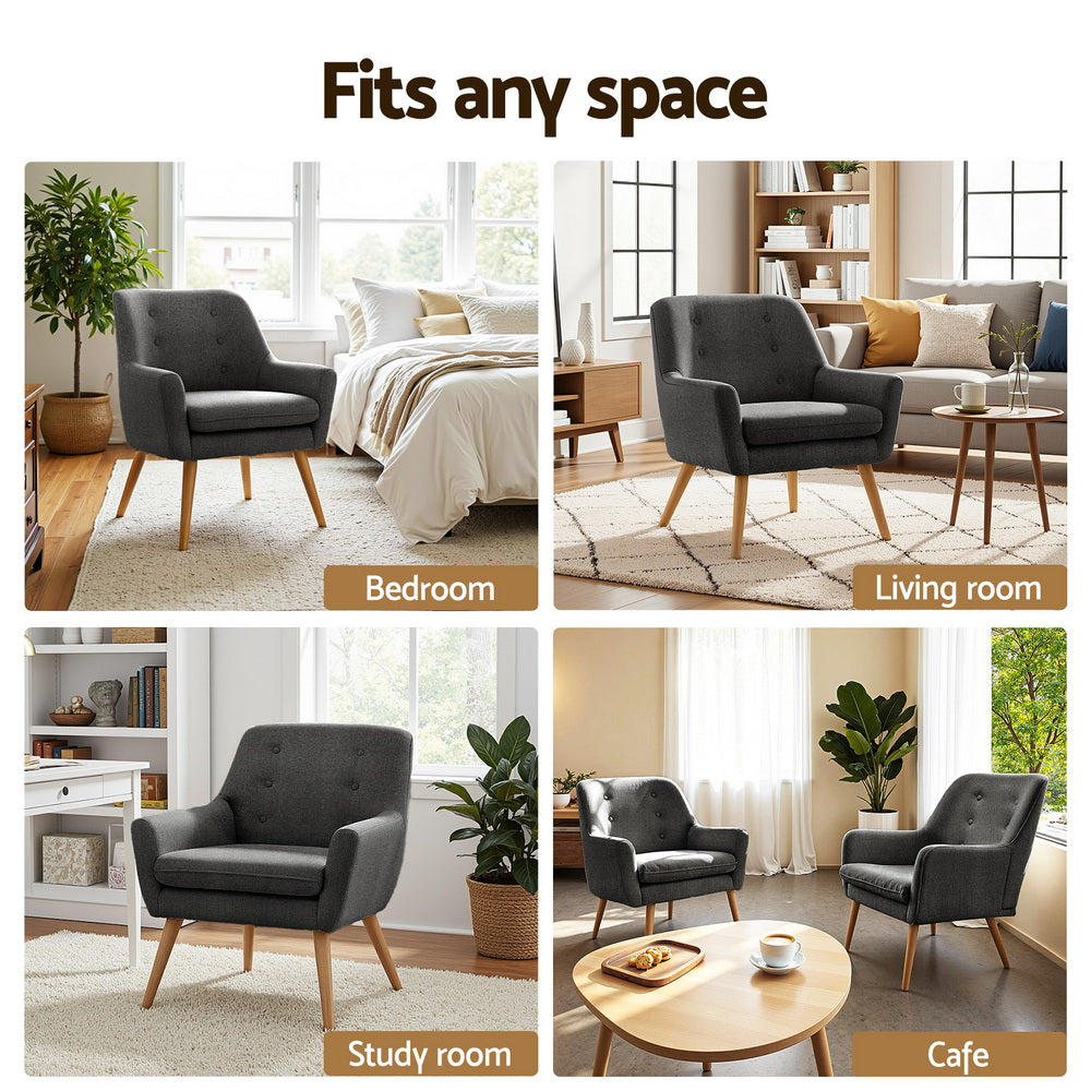 Artiss 2X Armchair Lounge Chair Accent Tub Chair Charcoal ANNE UPHO-B-ARM04-CHAX2