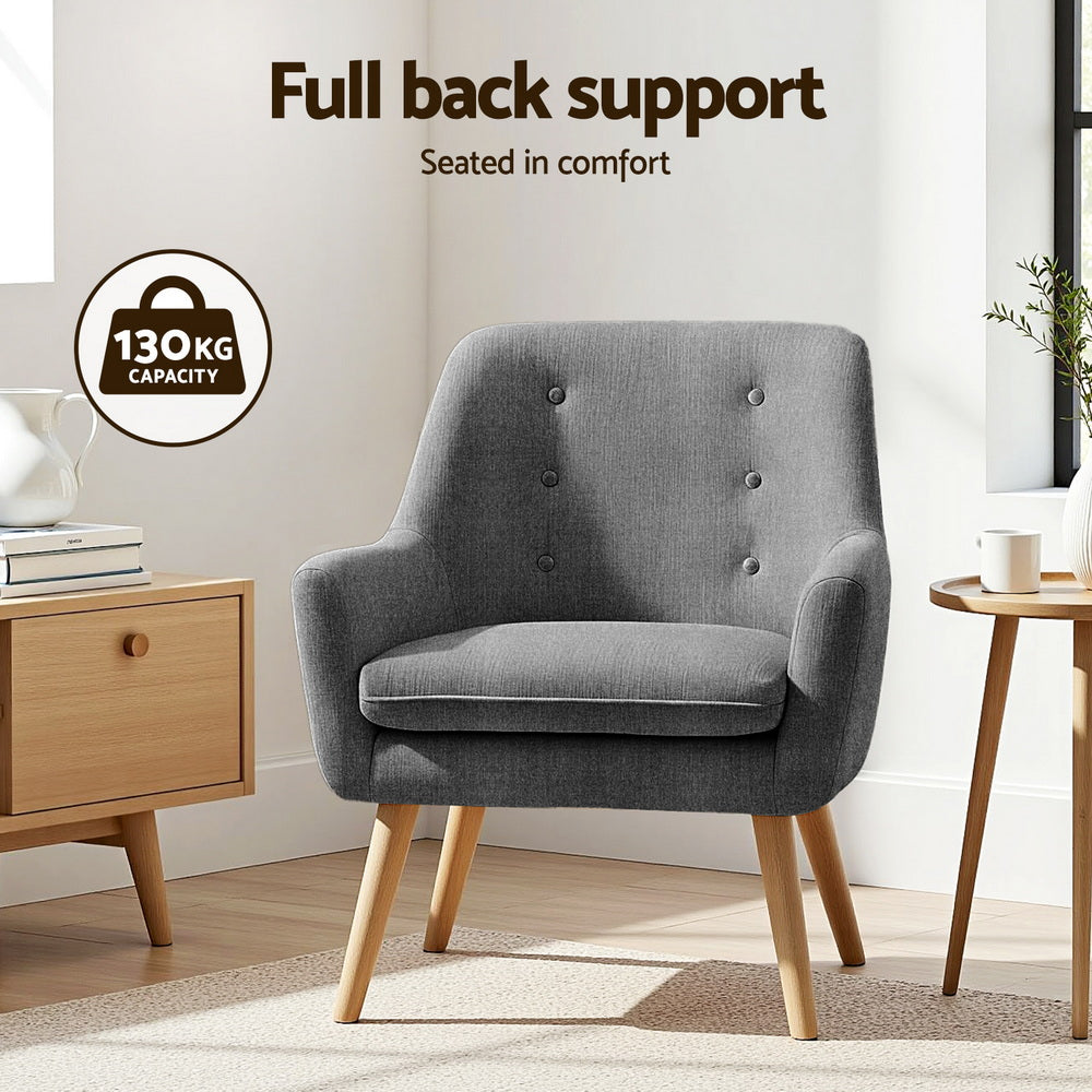 Artiss 2X Armchair Lounge Chair Accent Tub Chair Grey ANNE UPHO-B-ARM04-GYX2