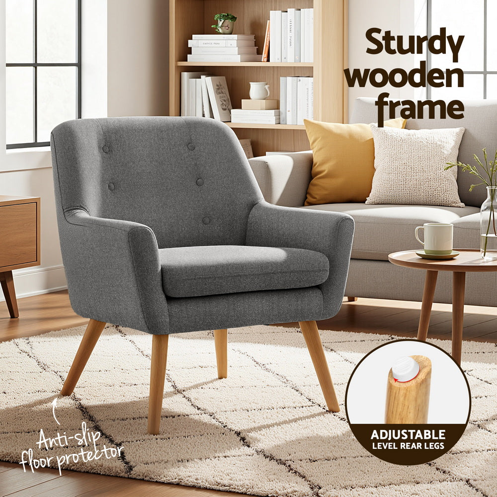 Artiss 2X Armchair Lounge Chair Accent Tub Chair Grey ANNE UPHO-B-ARM04-GYX2