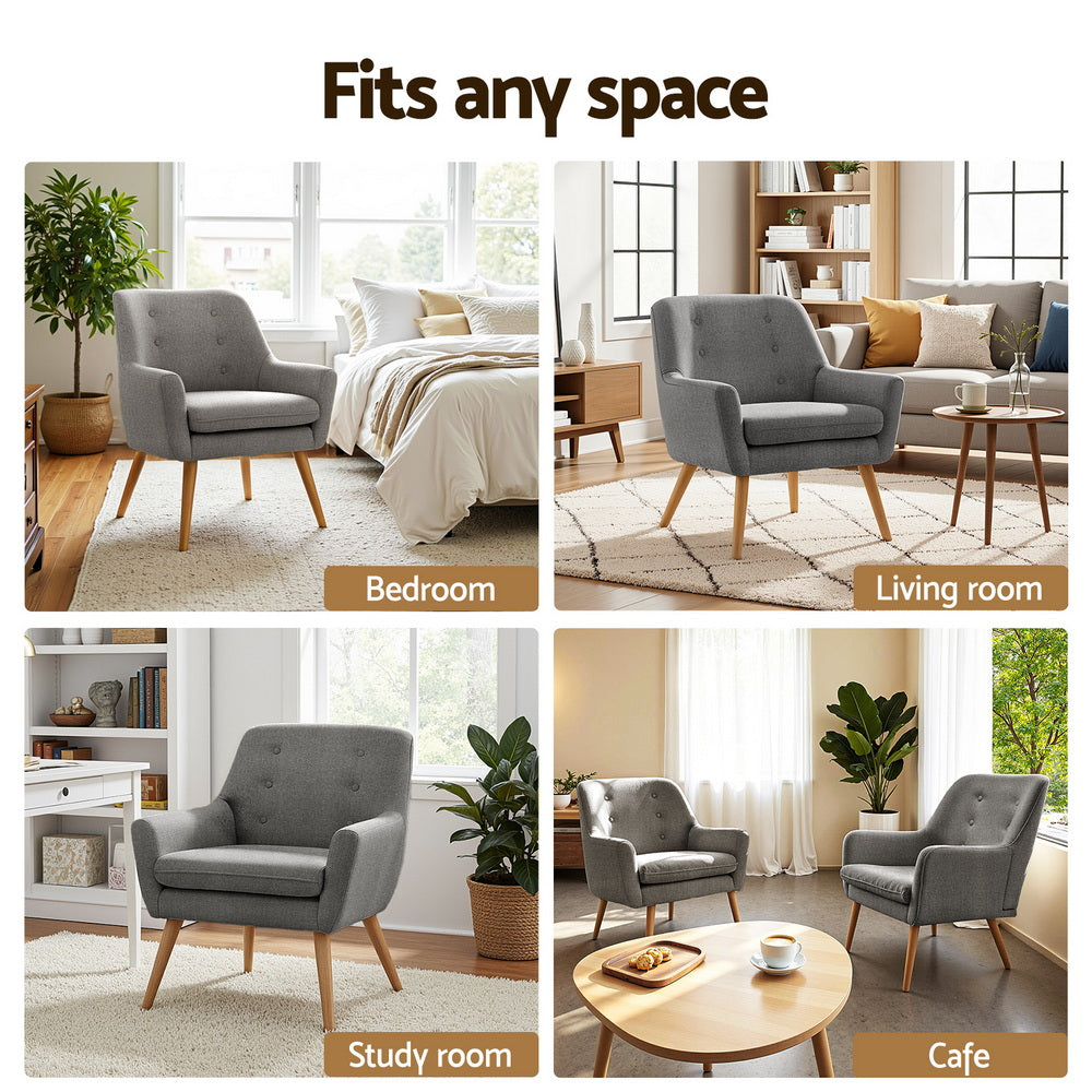 Artiss 2X Armchair Lounge Chair Accent Tub Chair Grey ANNE UPHO-B-ARM04-GYX2