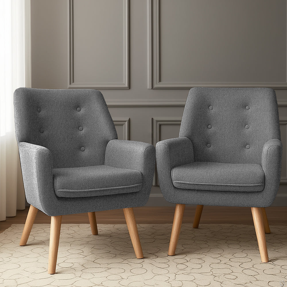 Artiss 2X Armchair Lounge Chair Accent Tub Chair Grey ANNE UPHO-B-ARM04-GYX2