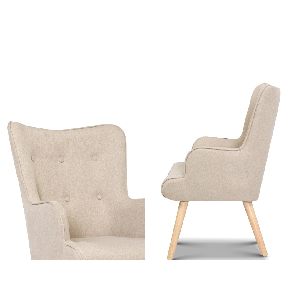 Artiss Armchair Set with Ottoman Beige Lansar UPHO-B-ARM05STO-BG