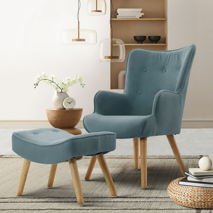 Artiss Armchair Set with Ottoman Blue Lansar UPHO-B-ARM05STO-BL