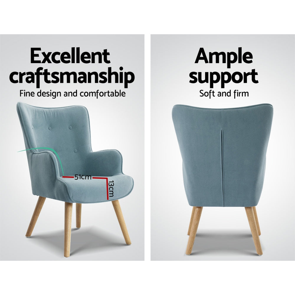 Artiss Armchair Set with Ottoman Blue Lansar UPHO-B-ARM05STO-BL