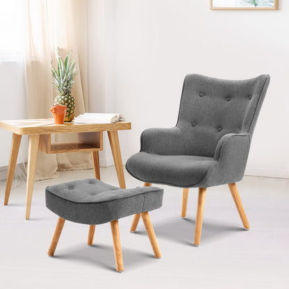 Artiss Armchair Set with Ottoman Grey Lansar UPHO-B-ARM05STO-GY