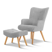 Artiss Armchair and Ottoman - Light Grey UPHO-B-ARM05STO-LI-GY