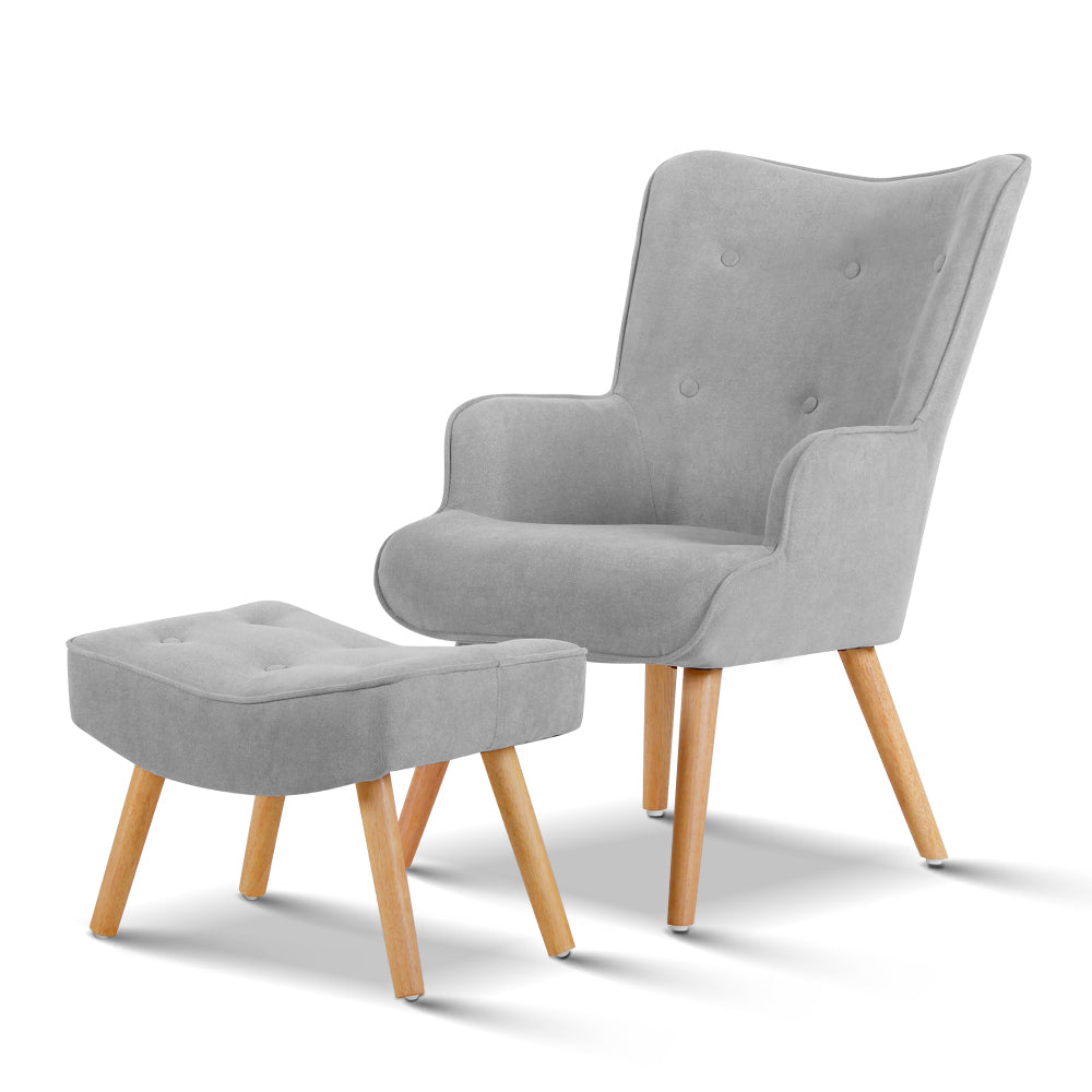 Artiss Armchair and Ottoman - Light Grey UPHO-B-ARM05STO-LI-GY
