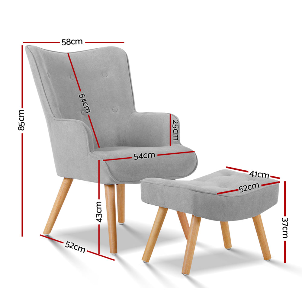 Artiss Armchair and Ottoman - Light Grey UPHO-B-ARM05STO-LI-GY
