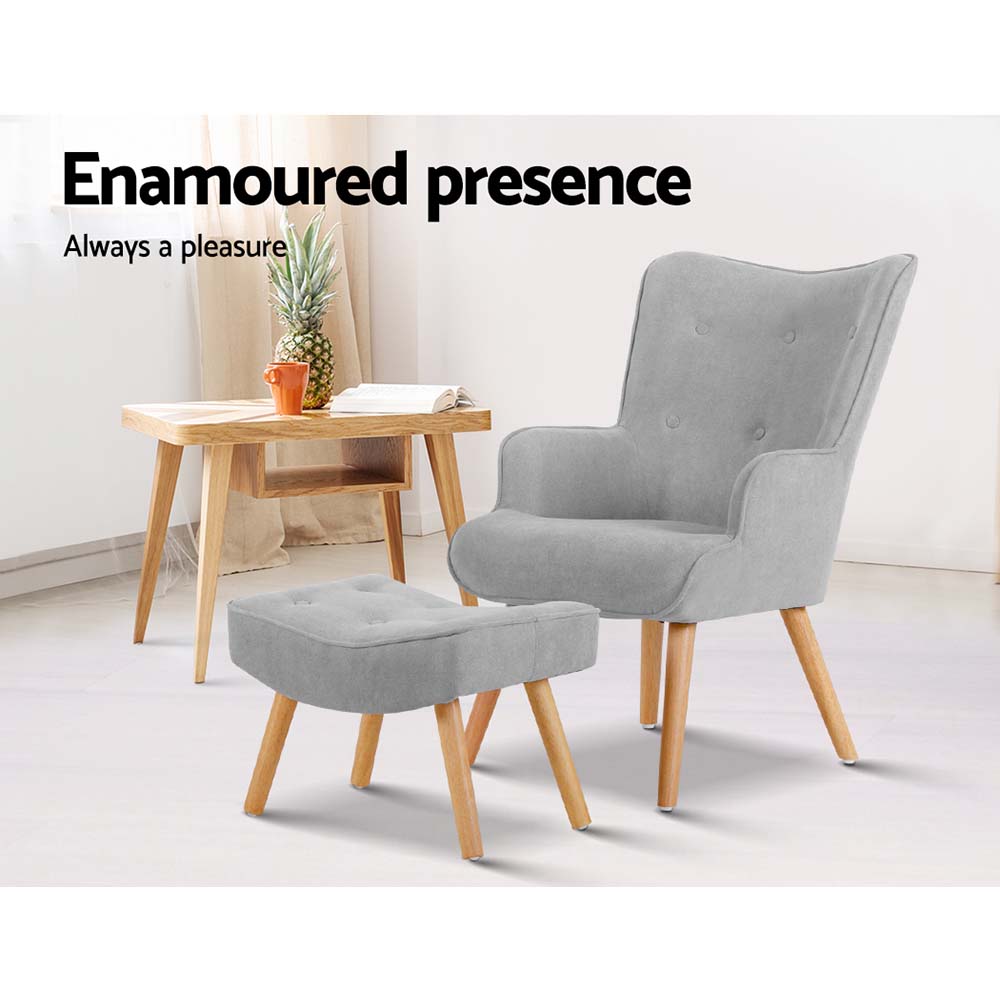 Artiss Armchair and Ottoman - Light Grey UPHO-B-ARM05STO-LI-GY