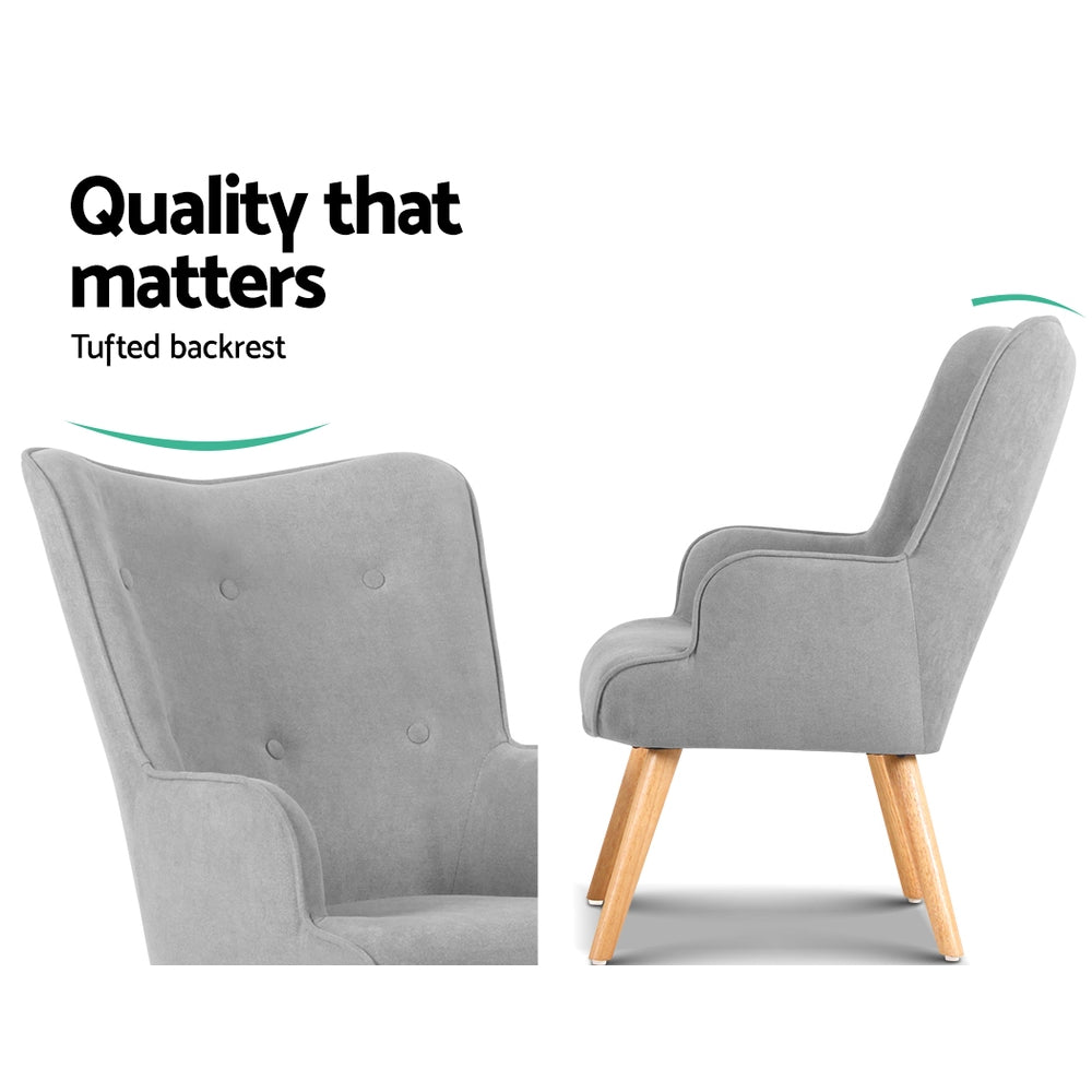 Artiss Armchair and Ottoman - Light Grey UPHO-B-ARM05STO-LI-GY