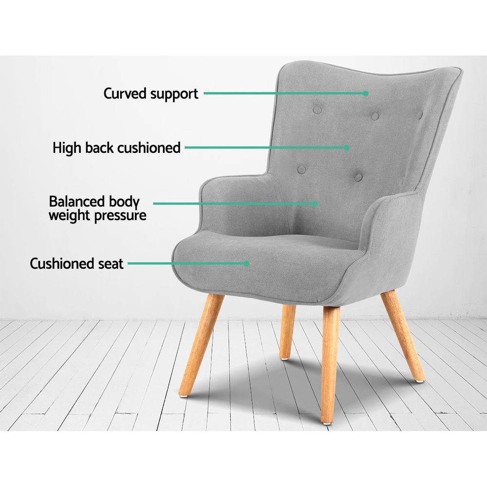 Artiss Armchair and Ottoman - Light Grey UPHO-B-ARM05STO-LI-GY
