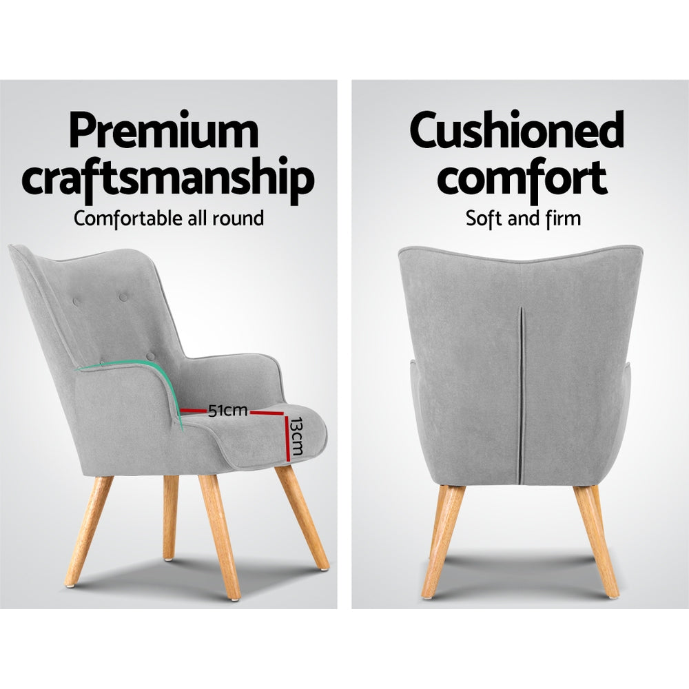 Artiss Armchair and Ottoman - Light Grey UPHO-B-ARM05STO-LI-GY